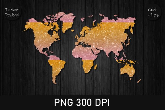 Download Gold and Rose Glitter World Map Clipart - Map clipart Collection