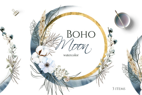 Download Boho Round Floral Frame with Blue Moon - Blue moon Collection