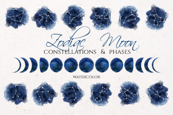 Download Watercolor Zodiac &amp; Blue Moon Clipart - Blue moon Collection