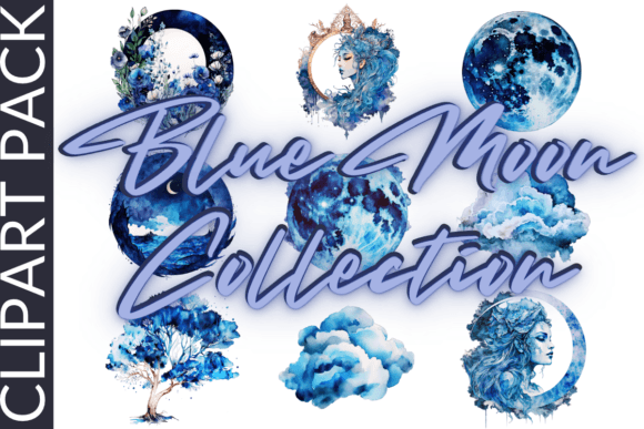 Download Blue Moon Watercolor Sublimation Clipart - Blue moon Collection