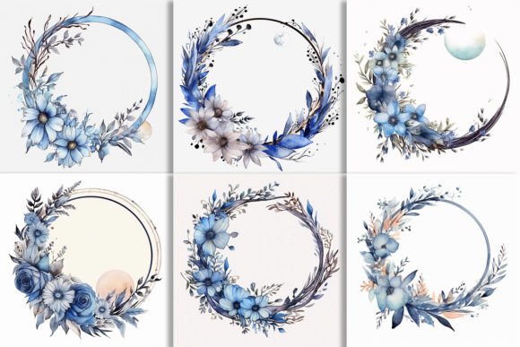 Download Boho Round Floral Frame with Blue Moon - Blue moon Collection
