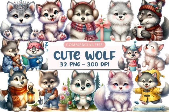 Download Cute Wolf Clipart - Premium Bundle