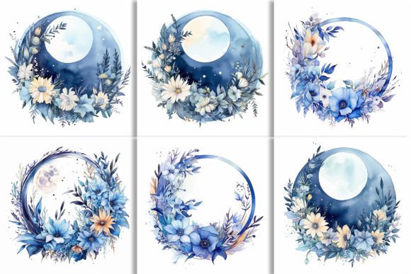 Download Boho Round Floral Frame with Blue Moon - Blue moon Collection