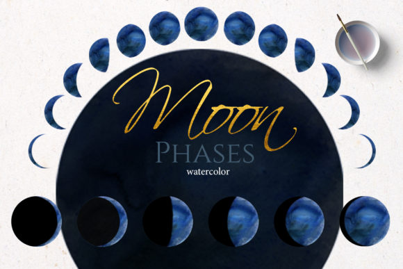 Download Watercolor Blue Moon Phase - Blue moon Collection