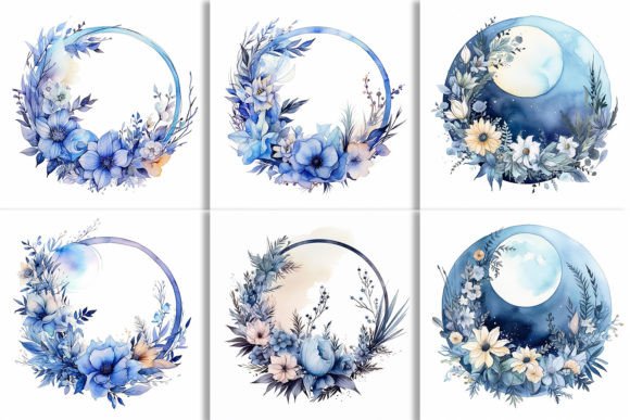 Download Boho Round Floral Frame with Blue Moon - Blue moon Collection