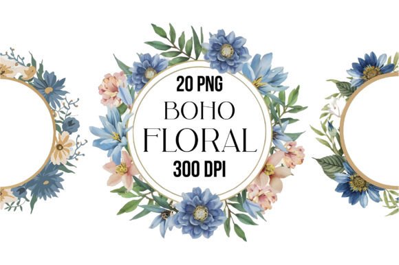 Download Boho Round Floral Frame with Blue Moon - Blue moon Collection