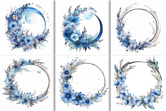Download Boho Round Floral Frame with Blue Moon - Blue moon Collection