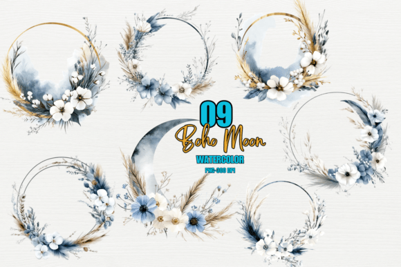 Download Boho Floral Round Frame with Blue Moon - Blue moon Collection