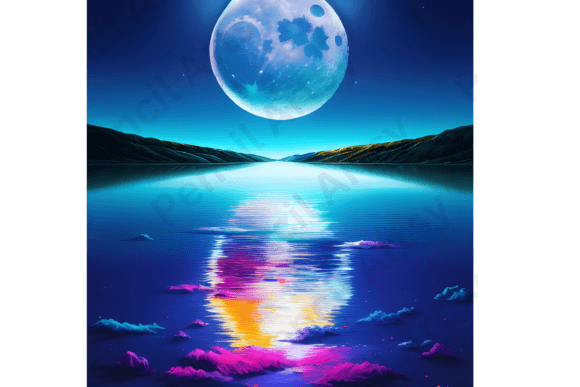 Download Teal Blue Moon with Lake Showing Shadow - Premium Resources