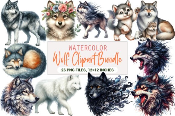 Download Watercolor Wolf Clipart Bundle - Premium Bundle