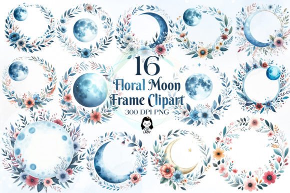 Download Blue Moon and Floral Frame Clipart - Blue moon Collection