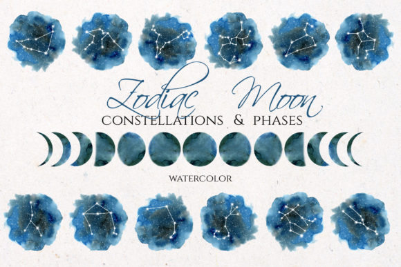 Download Watercolor Zodiac &amp; Blue Moon Clipart - Blue moon Collection